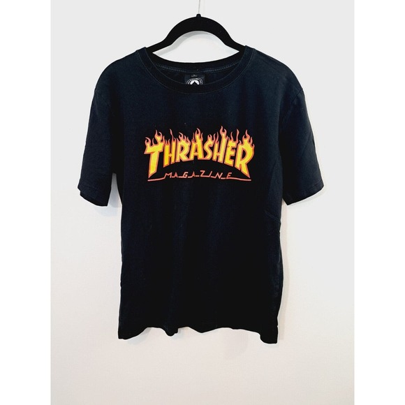 Thrasher Tops - Thrasher Magazine Shirt Flame Logo Graphic Black Skateboard Adult Sz LG